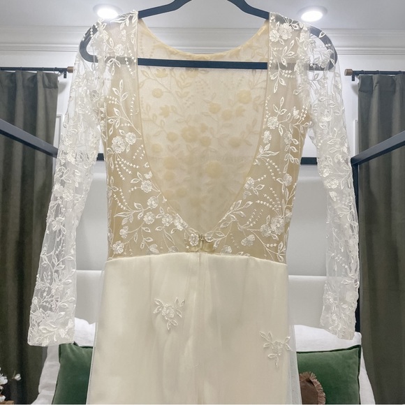 White Bridal Jumpsuit with Lace Train - Picture 6 of 10